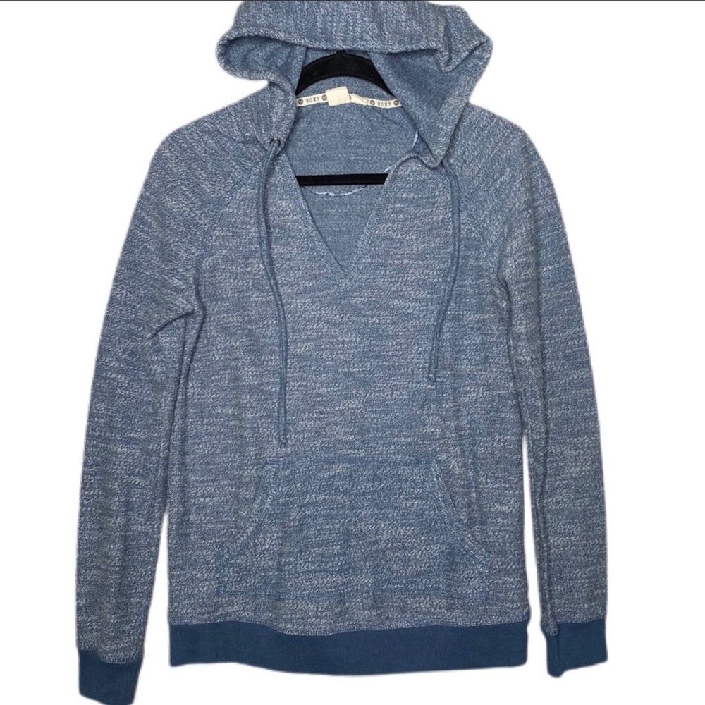 M Roxy Hoodie, V neck front pocket hoodie, heathered blue, casual, beach